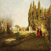 Albert Hertel In the gardens of Castel Gandolfo oil painting on canvas